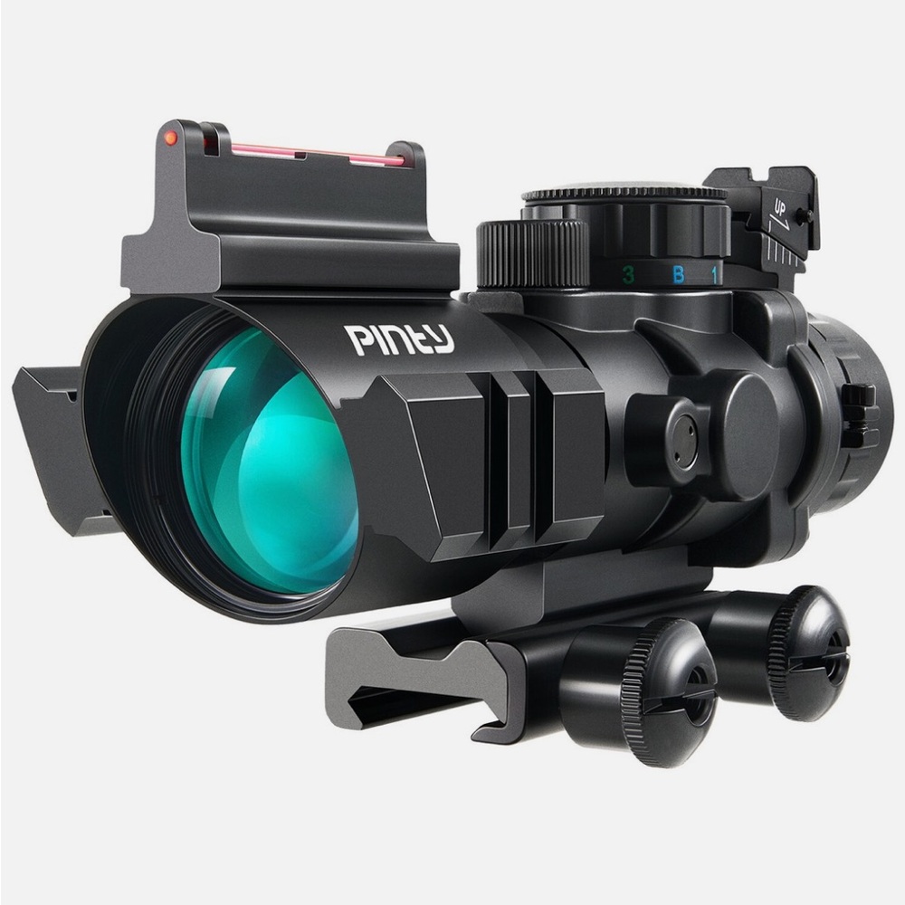 PINTY 4X32 Compact/ACOG Rifle Scope Rascal w/Mount Red Dot Sight Fiber Sight NIB